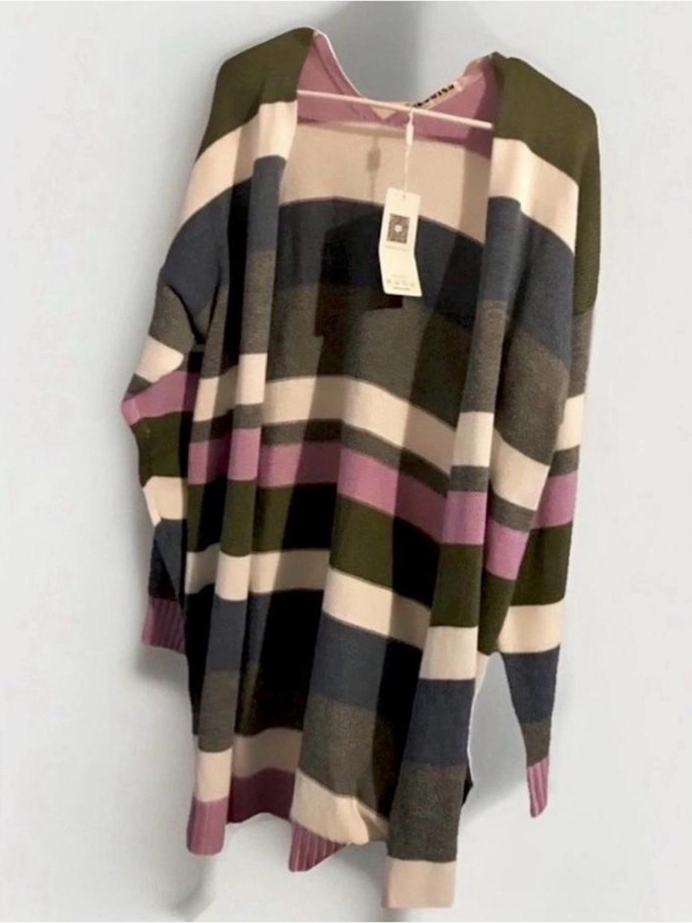 Ecowish Cardigan Cool Tone Spring Colors, Stripes, Large